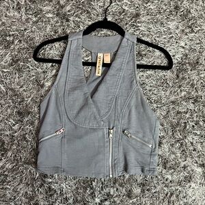 Eyeshadow Gray Zip-Up Tank Top